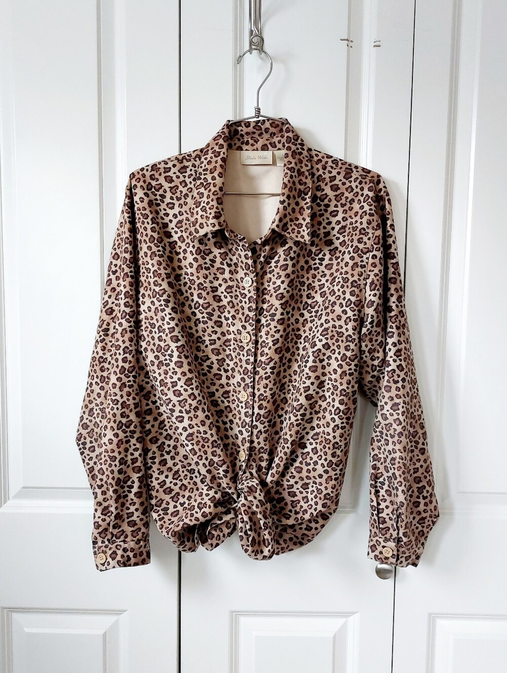 Faux Suede Cheetah Print Shirt Jacket Large Studio Works Romantic Granny Teacher